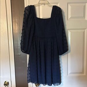 Stylish Navy Dress with Puff Sleeves
